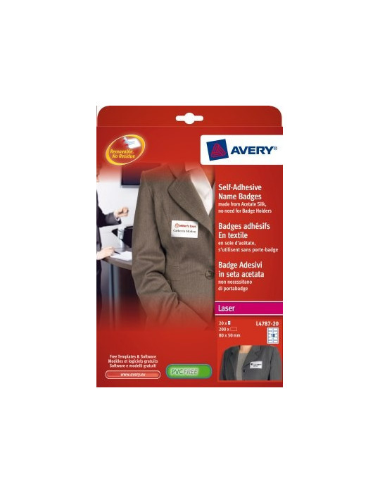 Badge etiket Avery 50x80mm wit, blauw kader NP doos 20 vel 10 etikette