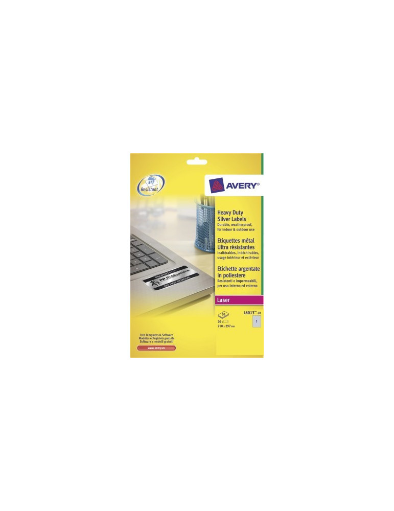 laseretiket Avery 210x297mm 20 vel 1 etiket per vel zilver