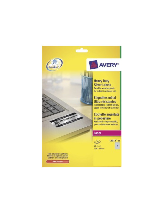 laseretiket Avery 210x297mm 20 vel 1 etiket per vel zilver