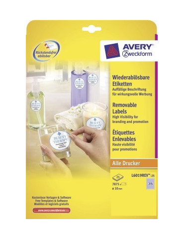 etiket Avery ILK 10mm rond NP 25 vel 315 etiketten per vel wit