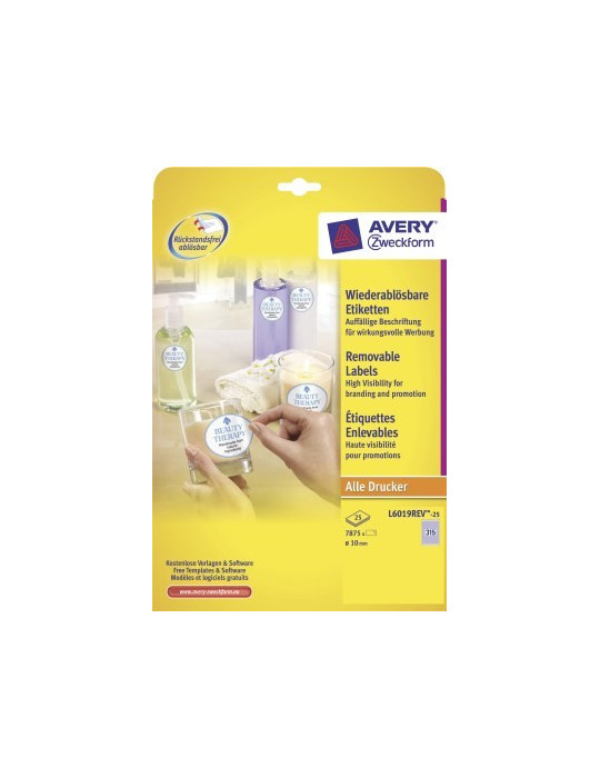 Etiket Avery ILK 10mm rond wit NP doos 25 vel 315 et. per vel