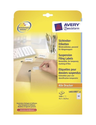 Etiquette Avery ILC 210x297mm blanche NP 25 feuilles 64 ét. par feuill