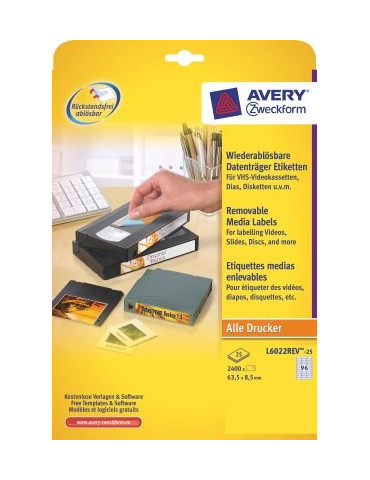 Etiket Avery ILK 63,5x8,5mm wit NP doos 25 vel 96 et. per vel
