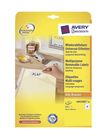 etiket Avery ILK 63,5x46,6mm NP 25 vel 18 etiketten per vel wit