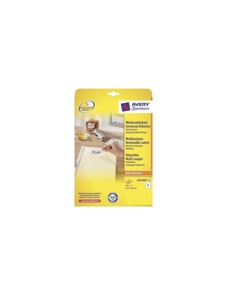 etiket Avery ILK 63,5x46,6mm NP 25 vel 18 etiketten per vel wit