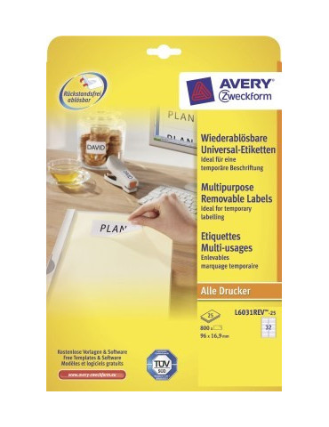 Etiquette Avery ILC 96x16,9mm blanche NP 25 feuilles 32 éts. par feuil
