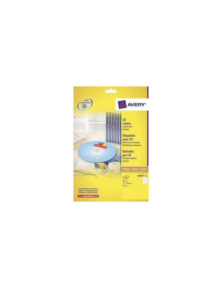 CD etiket Avery 117mm classic size wit doos 25 vel 2 et. per vel