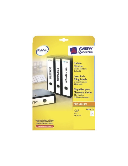ordnerrugetiket Avery 297x59mm 25 vel 3 etiketten per vel wit