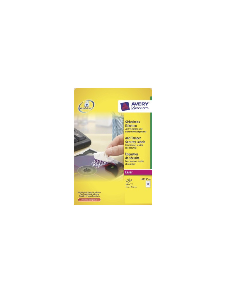 Veiligheidsetiket Avery 45,7x 21,2mm wit doos 20 vel 48 et. op vel