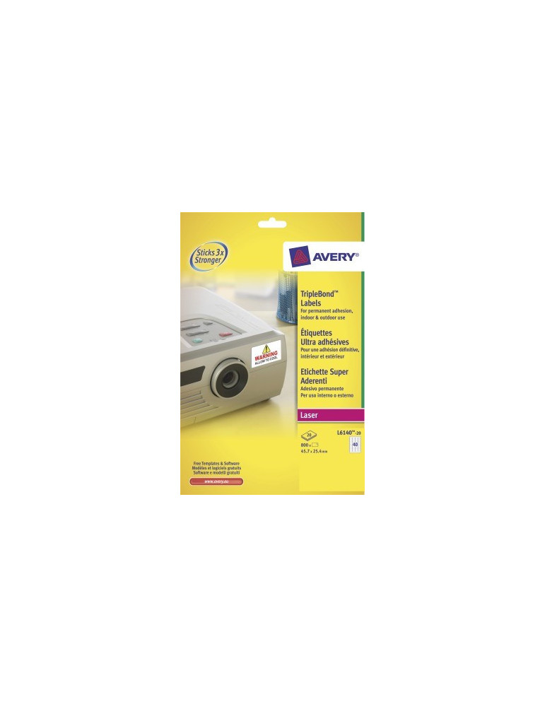 *Laseretiket Avery 45,7x25,4 wit doos 20 vel 48 et. per vel extra klee