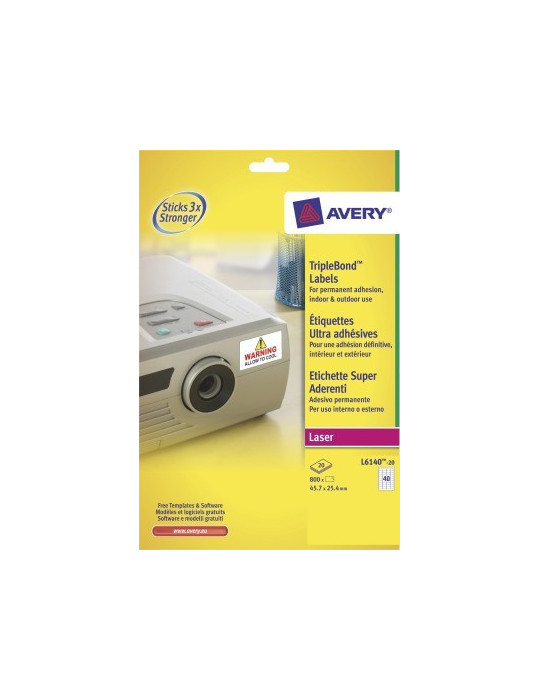 Etiquette laser Avery 45,7x25,4mm blanche 20 feuilles 48 éts. par feui