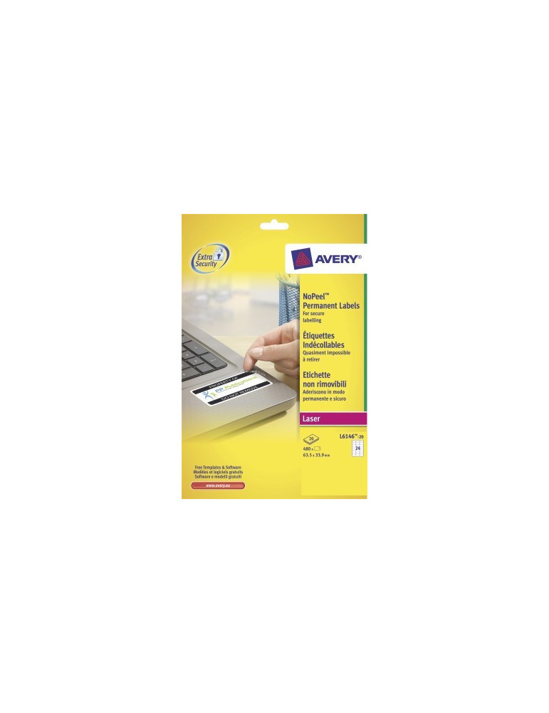 Laseretiket Avery63,5x33,9mm wit No-Peel doos 20 vel 24 et. per vel