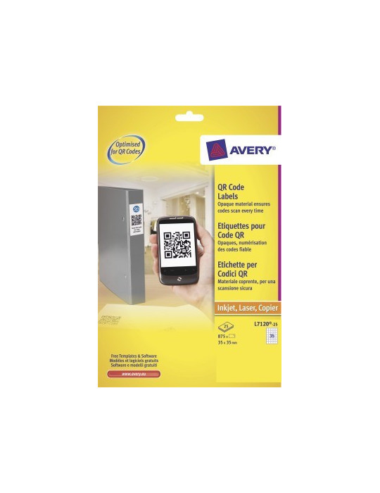 Produktetiket Avery 35x35mm wit doos 25 vel 35 et. per vel niet doorsc