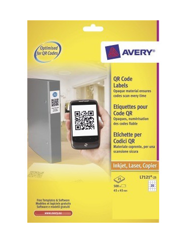 Produktetiket Avery 45x45mm wit doos 25 vel 20 et. per vel niet doorsc