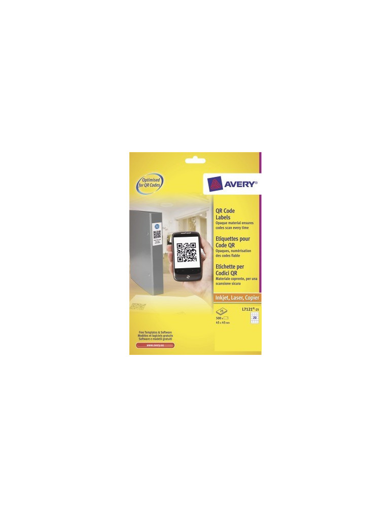 Produktetiket Avery 45x45mm wit doos 25 vel 20 et. per vel niet doorsc