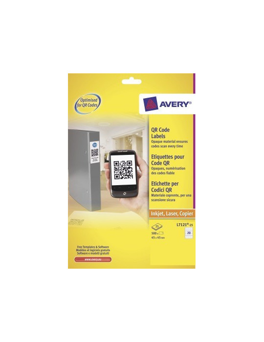 Produktetiket Avery 45x45mm wit doos 25 vel 20 et. per vel niet doorsc