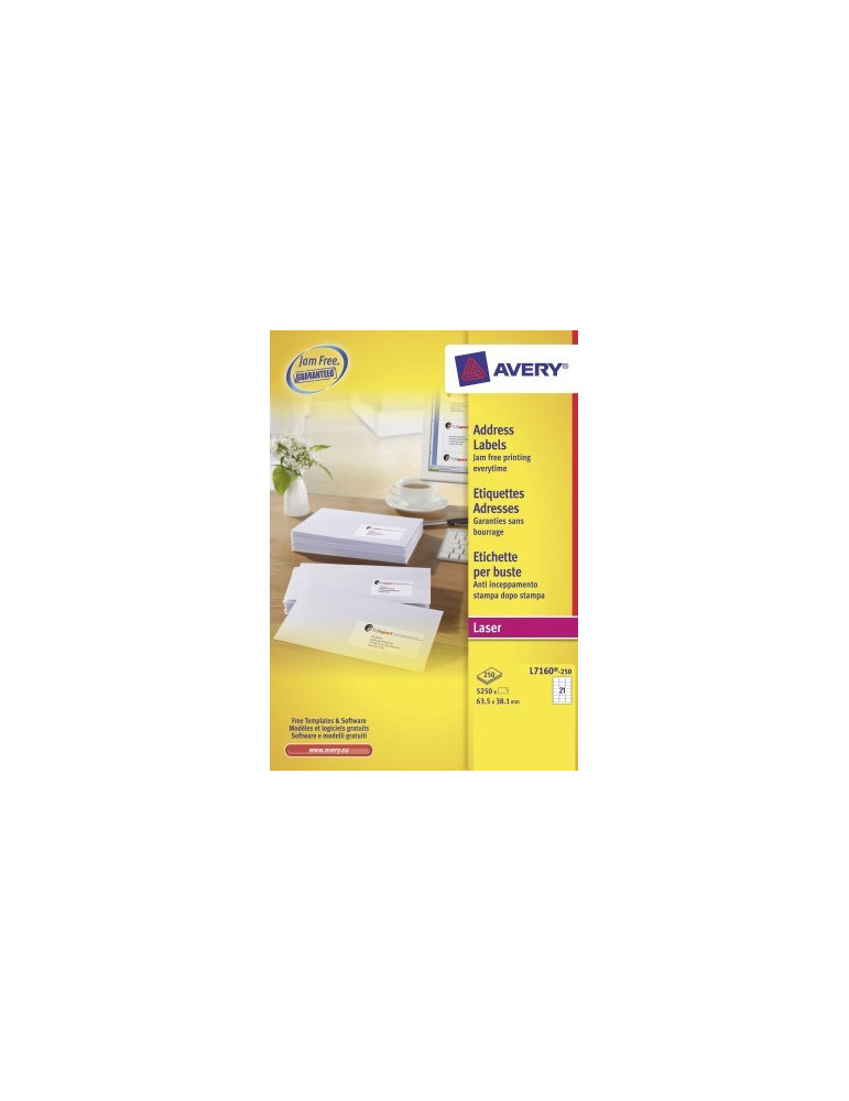 *Adresetiket Avery Quick-Peel 63,5x38,1mm wit doos 250 vel 21 etikette