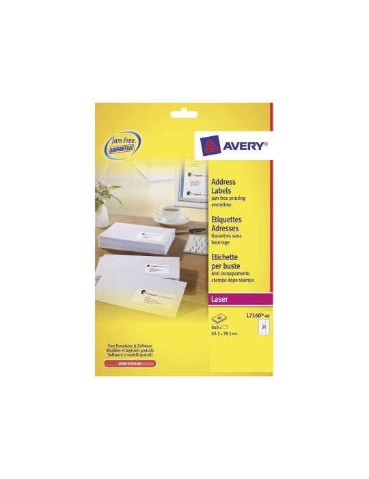 Adresetiket Avery Quick-Peel 63,5x38,1mm wit doos 40 vel 21 etiketten