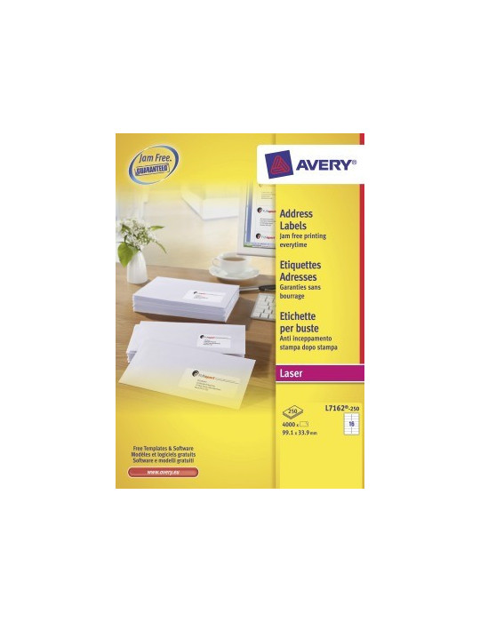 Adresetiket Avery Quick-Peel 99,1x33,9mm wit doos 250 vel 16 etiketten