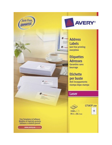 *Adresetiket Avery Quick-Peel 99,1x38,1mm wit doos 250 vel 14 etikette