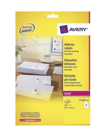 Adresetiket Avery Quick-Peel 99,1x38,1mm wit doos 40 vel 14 etiketten