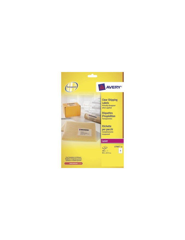 Laseretiket Avery 99,1x67,7mm transp. doos 25 vel 8 et. per vel