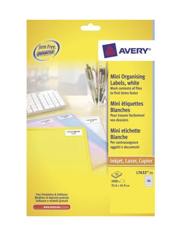 Etiquette laser Avery 35,6x16,9mm blanche 25 feuilles, 84 éts. par feu