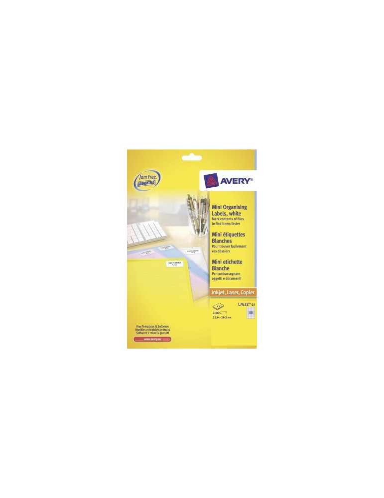 Etiquette laser Avery 35,6x16,9mm blanche 25 feuilles, 84 éts. par feu