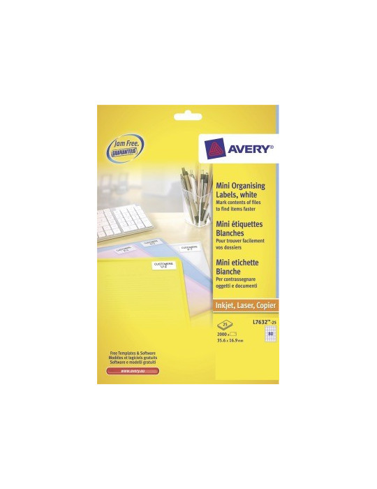 *Laseretiket Avery 35,6x16,9mm wit doos 25 vel 84 et. per vel