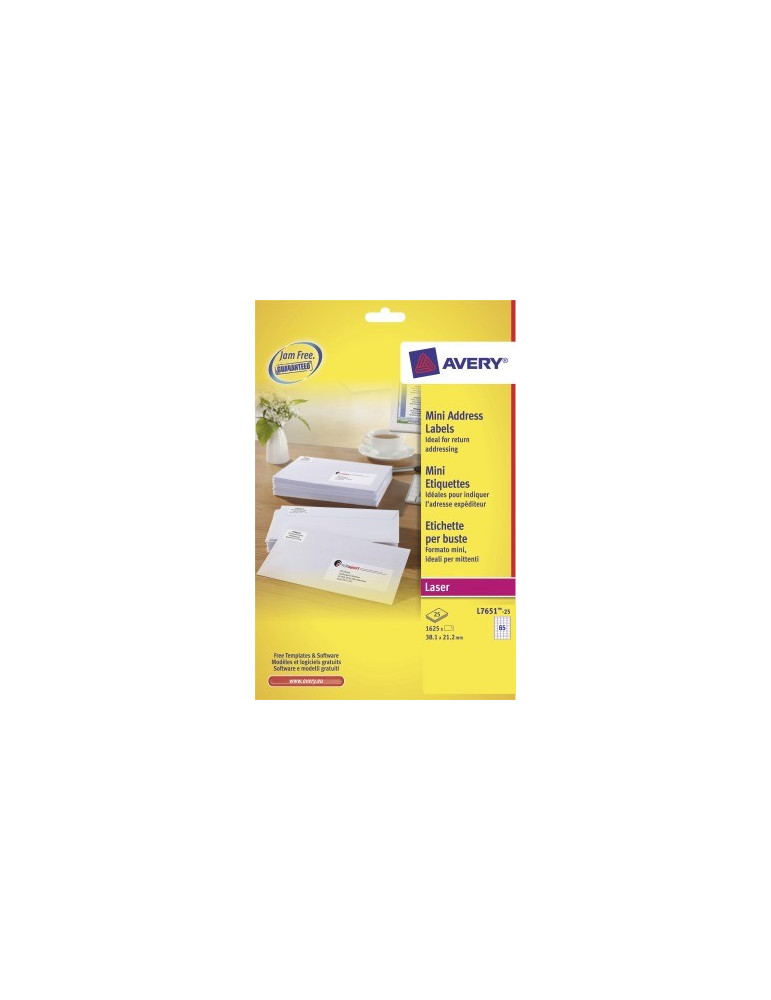 Laseretiket Avery 38,1x21,2mm wit doos 25 vel 65 et. per vel