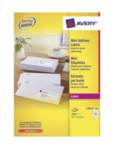 laseretiket Avery 45,7x25,4mm wit 100 vel 40 etiketten per vel