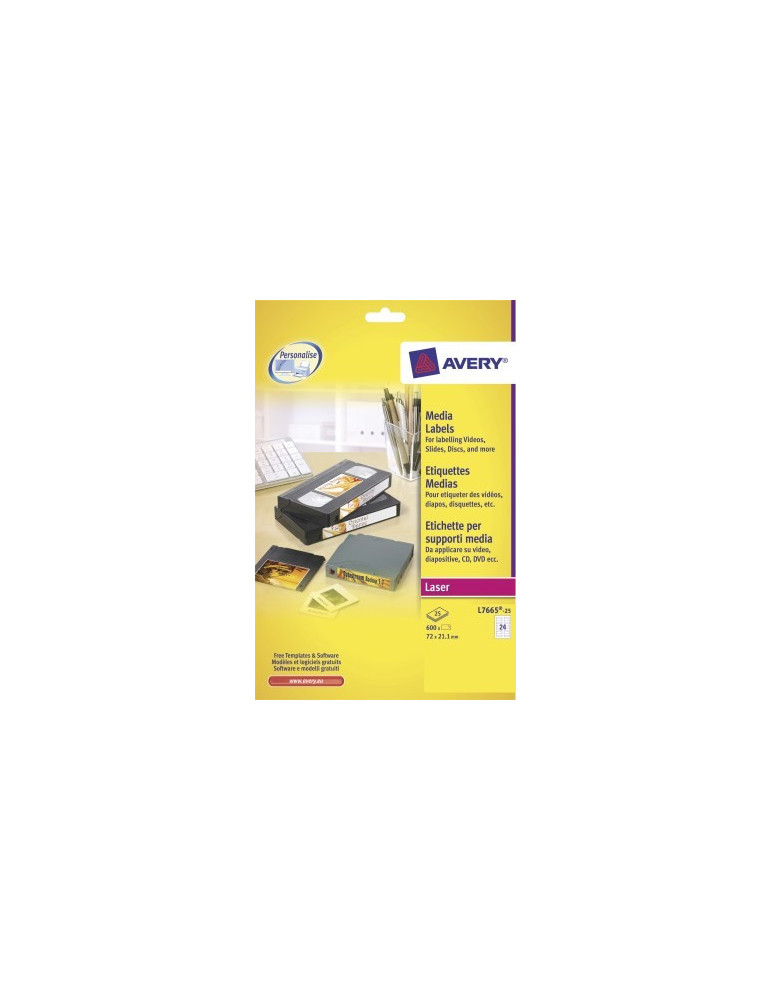 *Laseretiket Avery 72x21,2mm wit doos 25 vel 24 et. per vel
