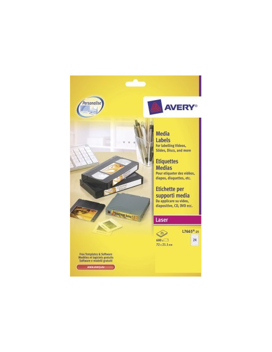 *Laseretiket Avery 72x21,2mm wit doos 25 vel 24 et. per vel