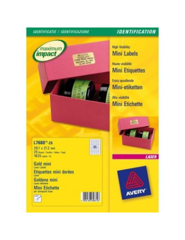laseretiket Avery 38,1x21,2mm goud 25 vel 65 etiketten per vel