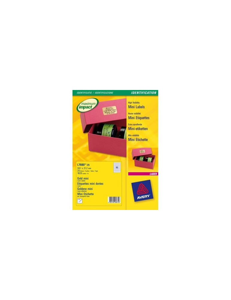*Laseretiket Avery 38,1x21,2 goud doos 25 vel 65 et. per vel