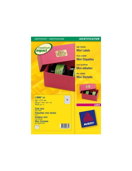 *Laseretiket Avery 38,1x21,2 goud doos 25 vel 65 et. per vel