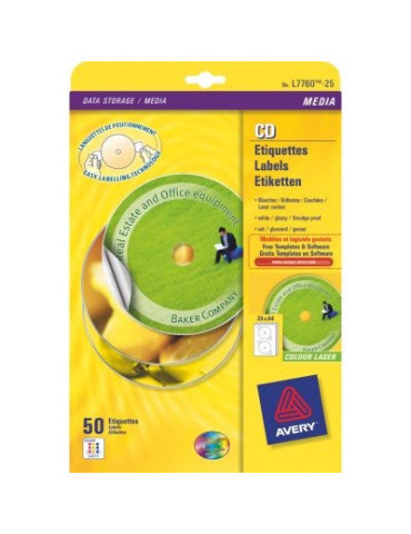 CD etiket Avery 117mm fullsize wit 25 vel 2 etiketten per vel