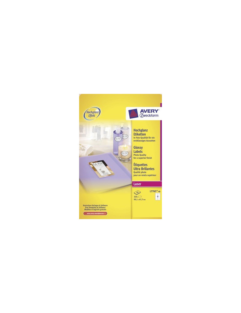 *Laseretiket Avery 99,1x67,7mm wit glossy doos 40 vel 8 et. per vel