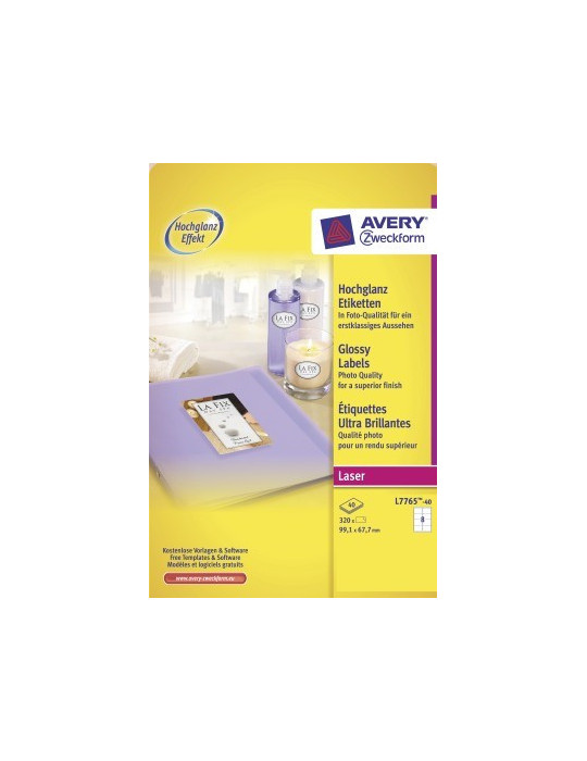 *Laseretiket Avery 99,1x67,7mm wit glossy doos 40 vel 8 et. per vel