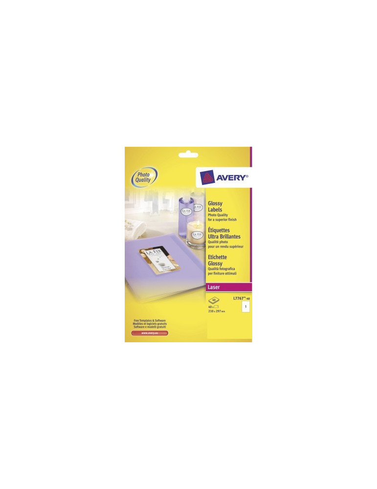 Laseretiket Avery 295x209mm wit glossy doos 40 vel 1 et. per vel