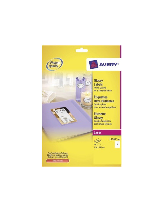 Laseretiket Avery 295x209mm wit glossy doos 40 vel 1 et. per vel