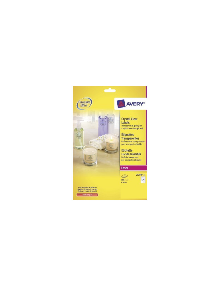 Laseretiket Avery rond 40mm transp.glossy doos 25 vel 24 etiketten per