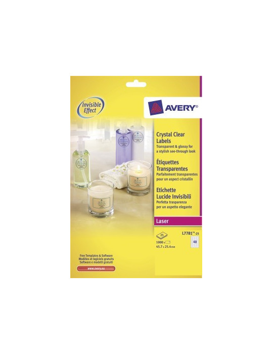Etiquettes Avery 45,7x25,4mm transparentes 40 etiketten