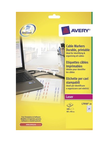 *Kabeletiketten Avery 20 vel 40x60mm permanent klevend 480 et.