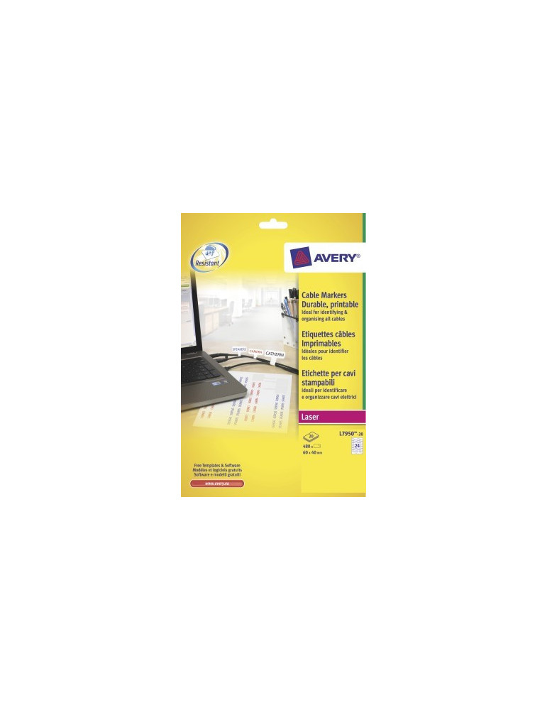 *Kabeletiketten Avery 20 vel 40x60mm permanent klevend 480 et.