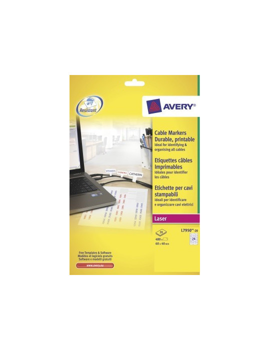 40x60mm etiquette câble 20 feuilles Adhésif permanent, 480 Etiquettes