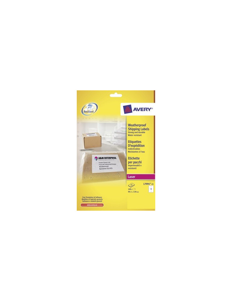 etiket Avery 99,1x139mm 25 vel 4 etiketten per vel wit