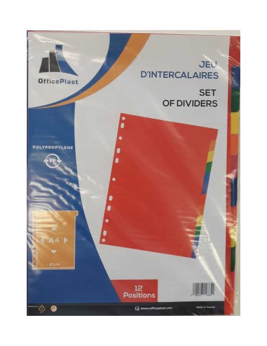 JEUX DE 12 INTERCALAIRES  A4 EN PP