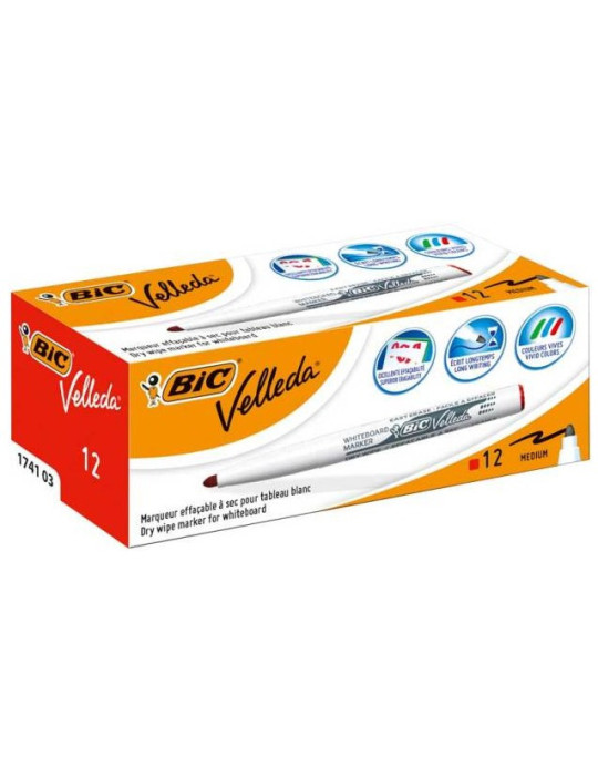 Box 12 BIC® Whiteboard Marker Velleda® 1741 : rouge/rood