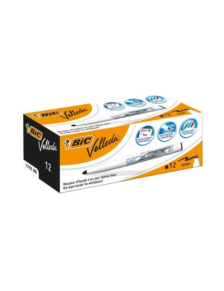 Box 12 BIC® Whiteboard Marker Velleda® 1741 : noir/zwart